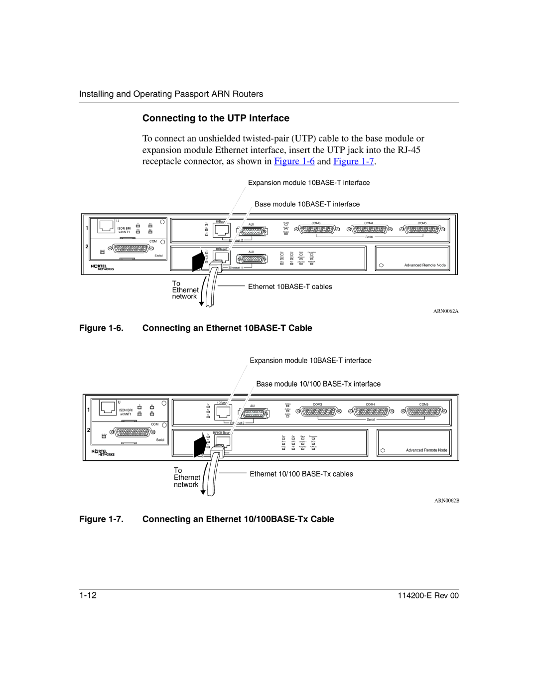 Nortel Networks 114200-E manual Connecting to the UTP Interface, Connecting an Ethernet 10BASE-T Cable 