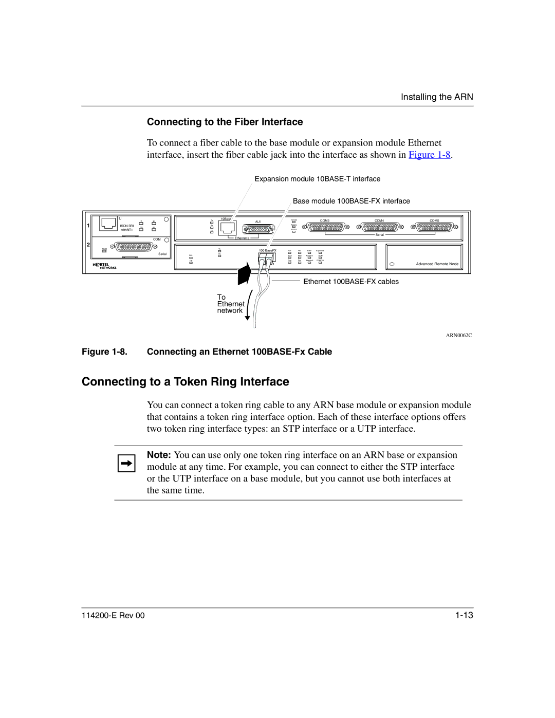 Nortel Networks 114200-E manual Connecting to a Token Ring Interface, Connecting to the Fiber Interface 