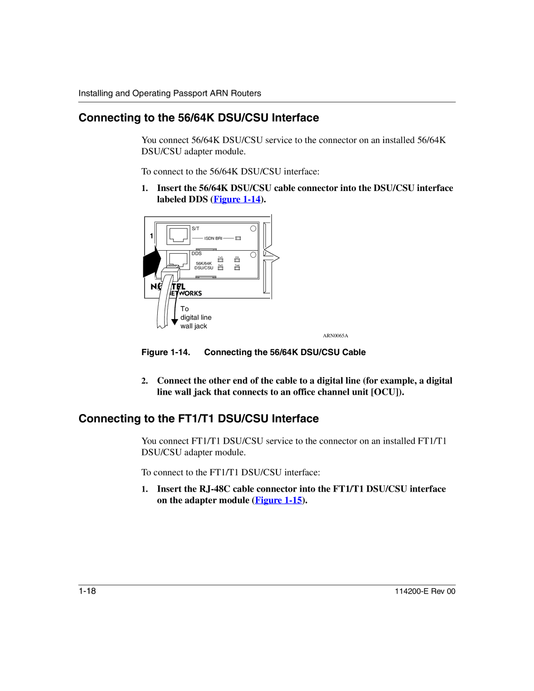 Nortel Networks 114200-E manual Connecting to the 56/64K DSU/CSU Interface, Connecting to the FT1/T1 DSU/CSU Interface 