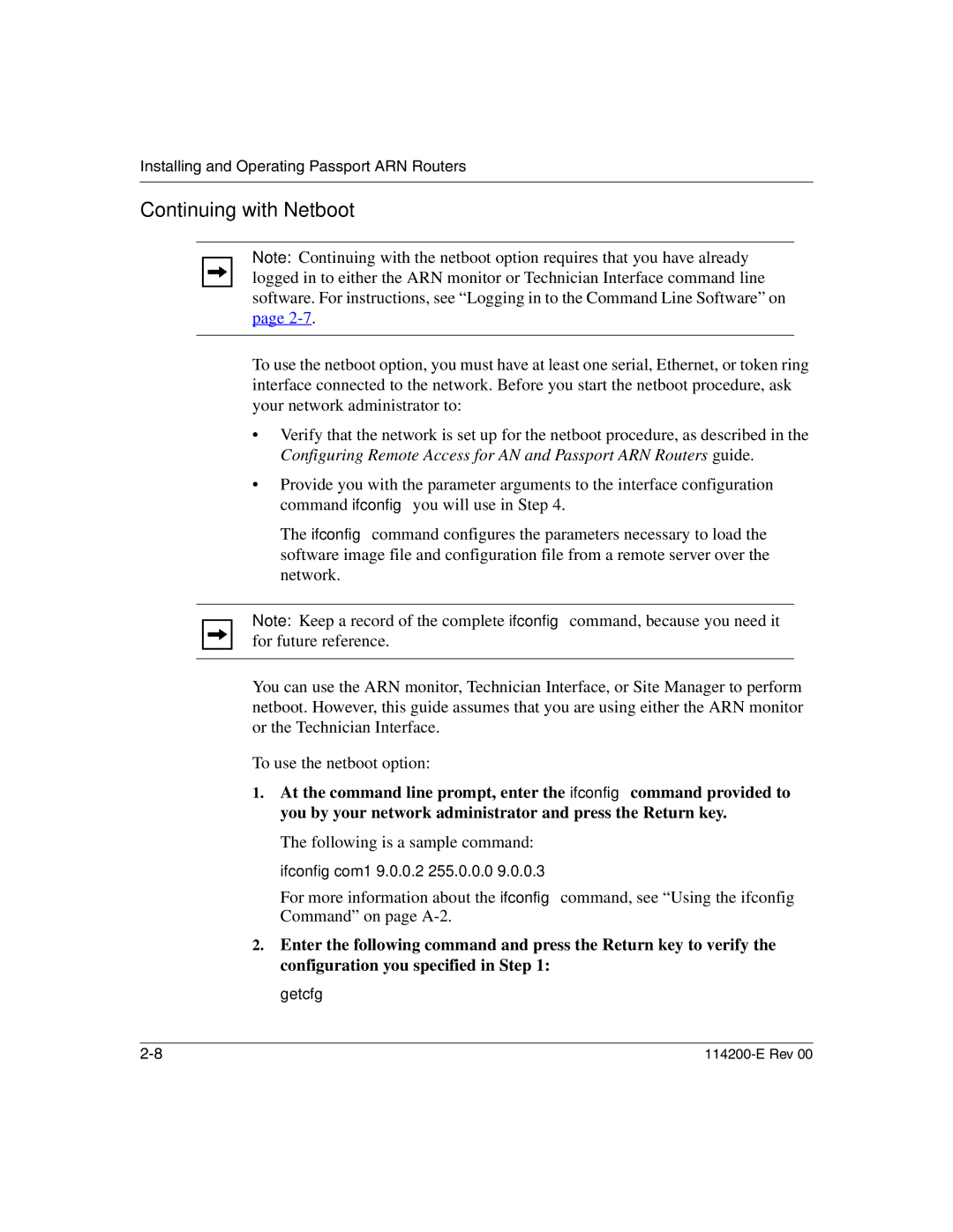 Nortel Networks 114200-E manual Continuing with Netboot, Getcfg 