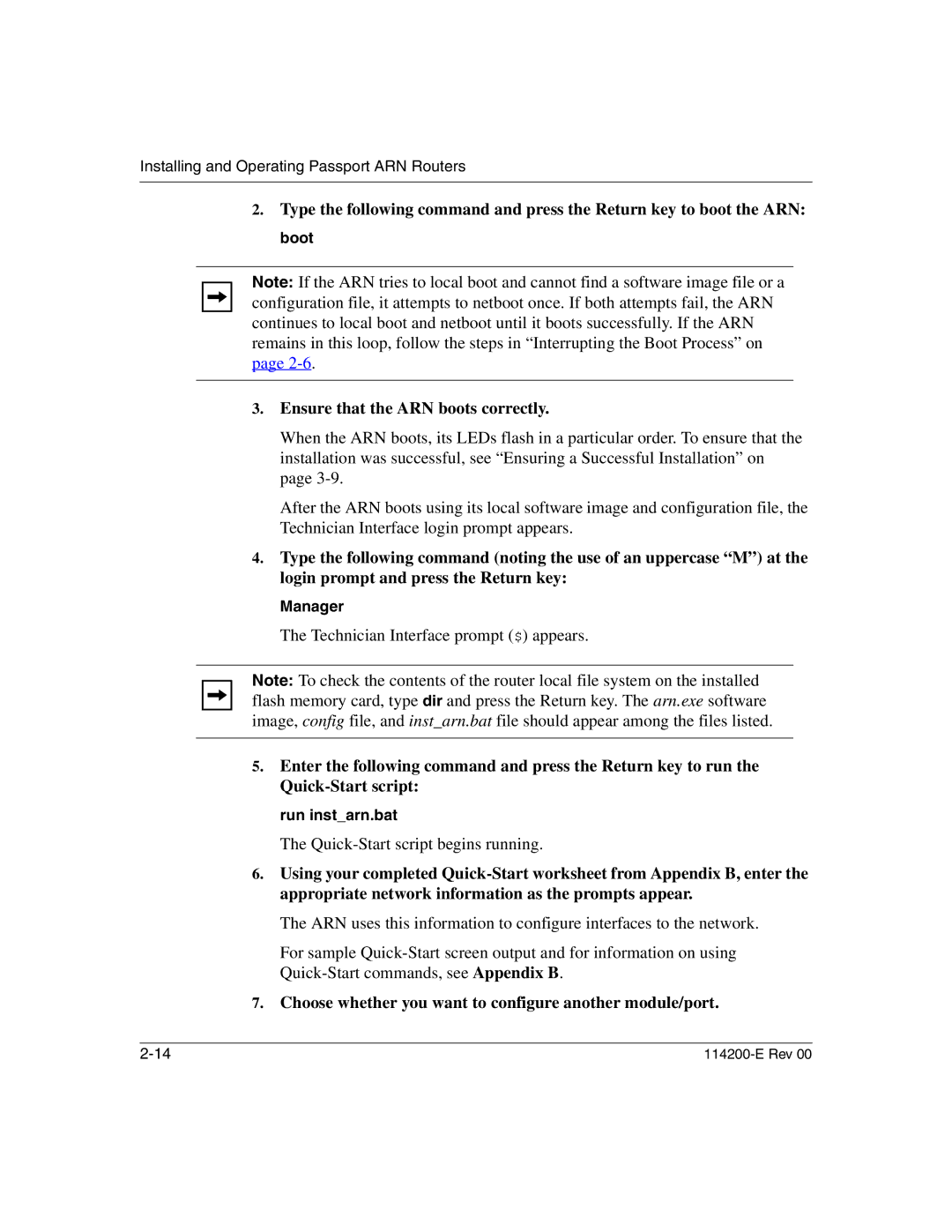 Nortel Networks 114200-E manual Technician Interface prompt $ appears, Quick-Start script begins running, Run instarn.bat 