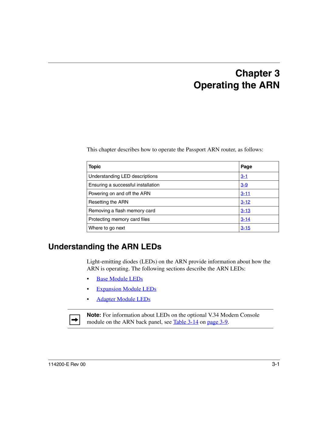 Nortel Networks 114200-E manual Chapter Operating the ARN, Understanding the ARN LEDs 