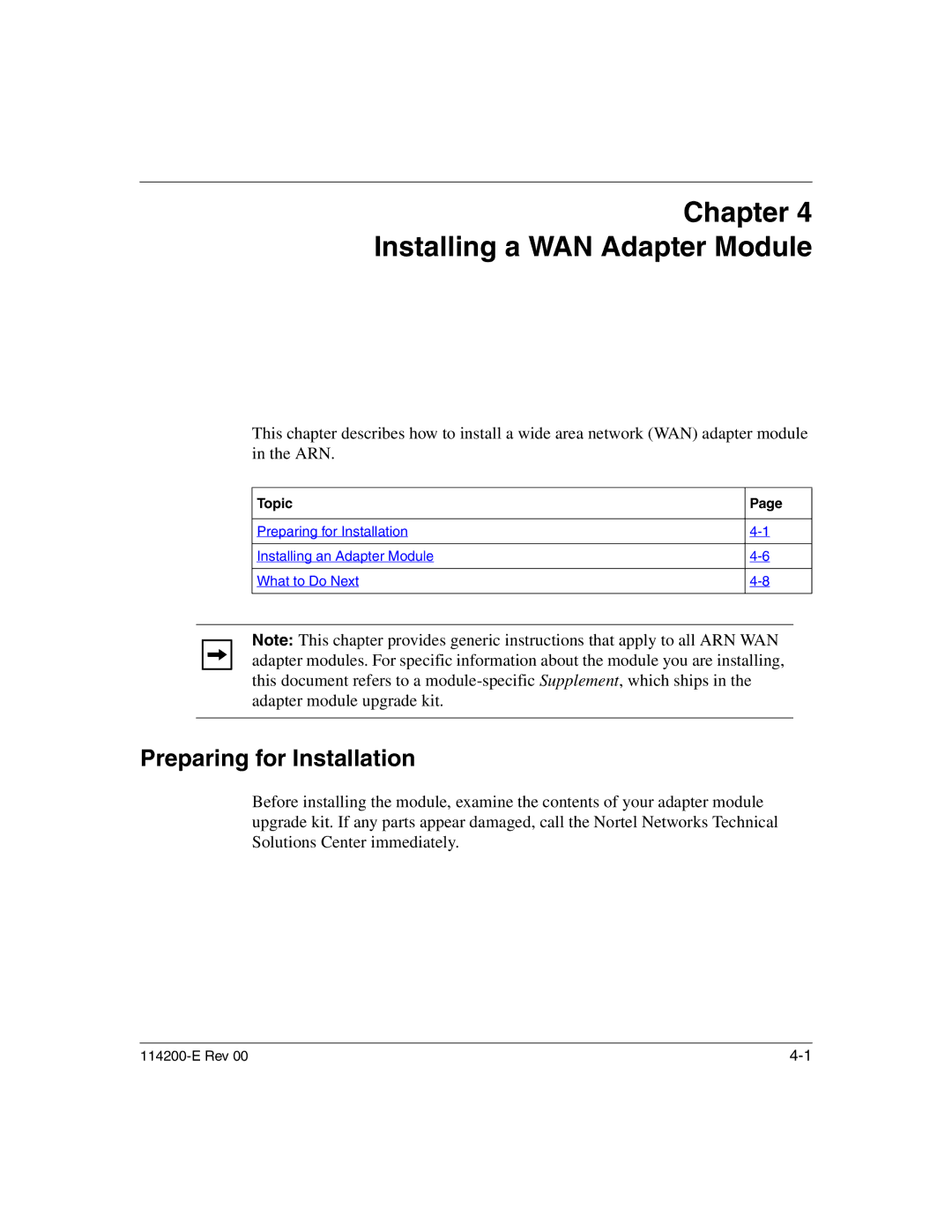 Nortel Networks 114200-E manual Installing a WAN Adapter Module, Preparing for Installation 