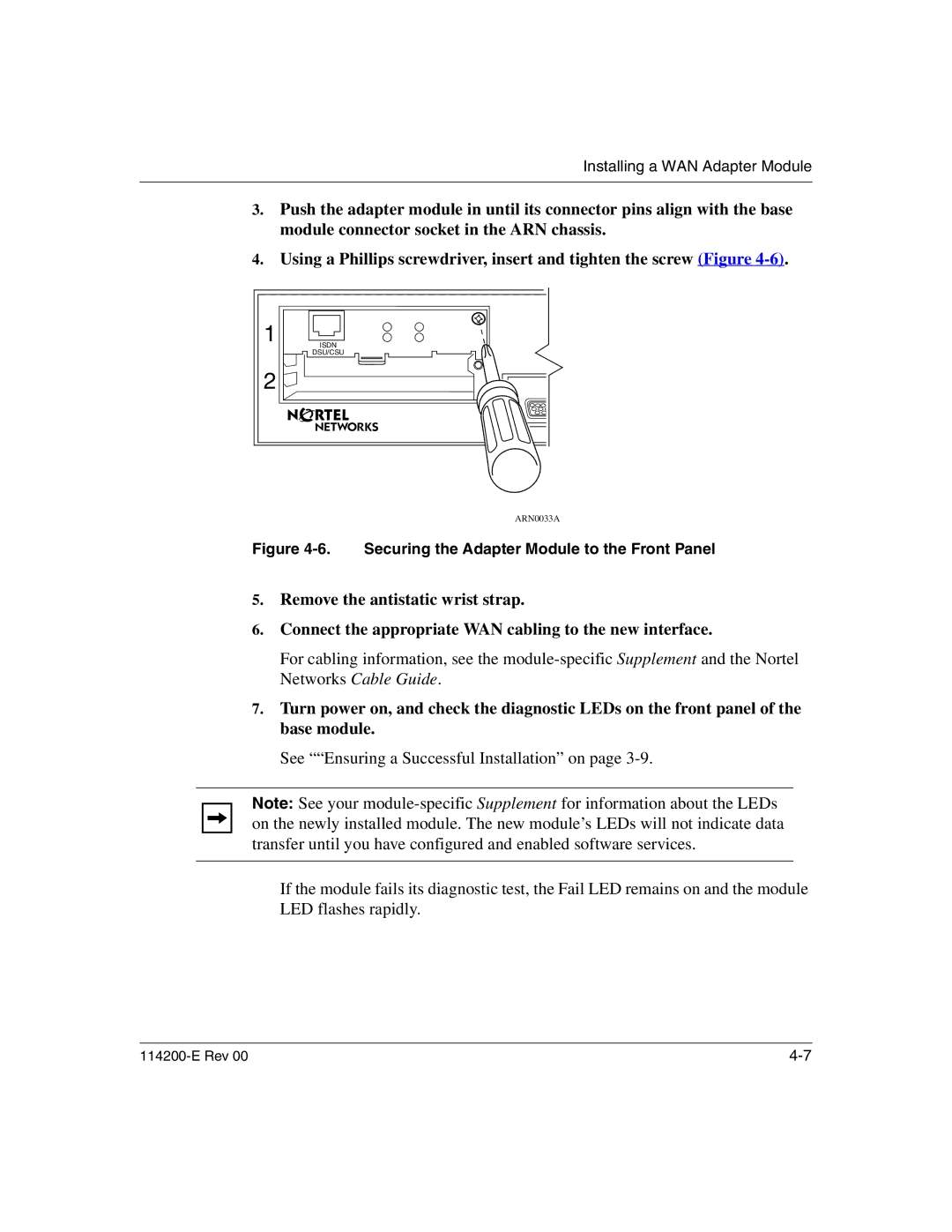 Nortel Networks 114200-E manual Securing the Adapter Module to the Front Panel 