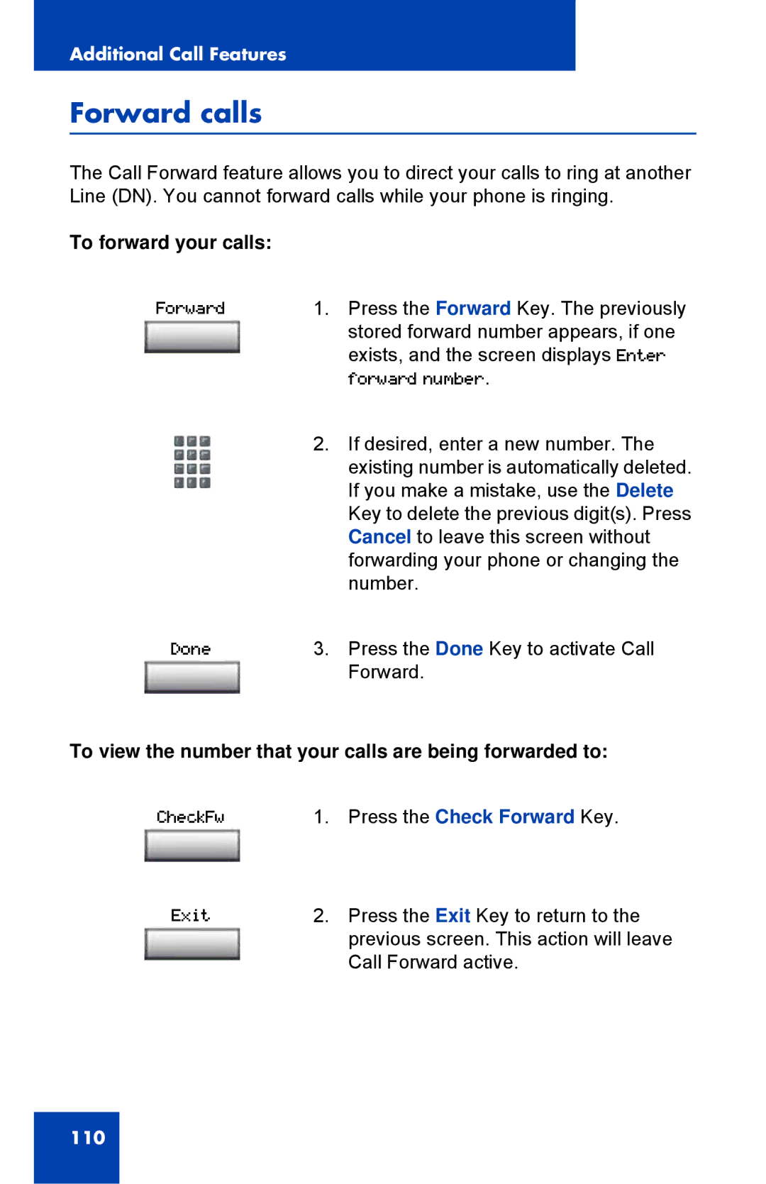 Nortel Networks 1150E Forward calls, To forward your calls, To view the number that your calls are being forwarded to 