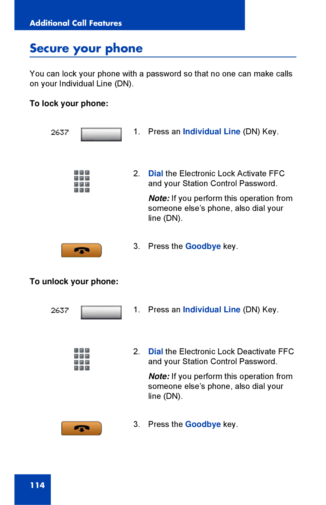 Nortel Networks 1150E manual Secure your phone, To lock your phone, To unlock your phone 