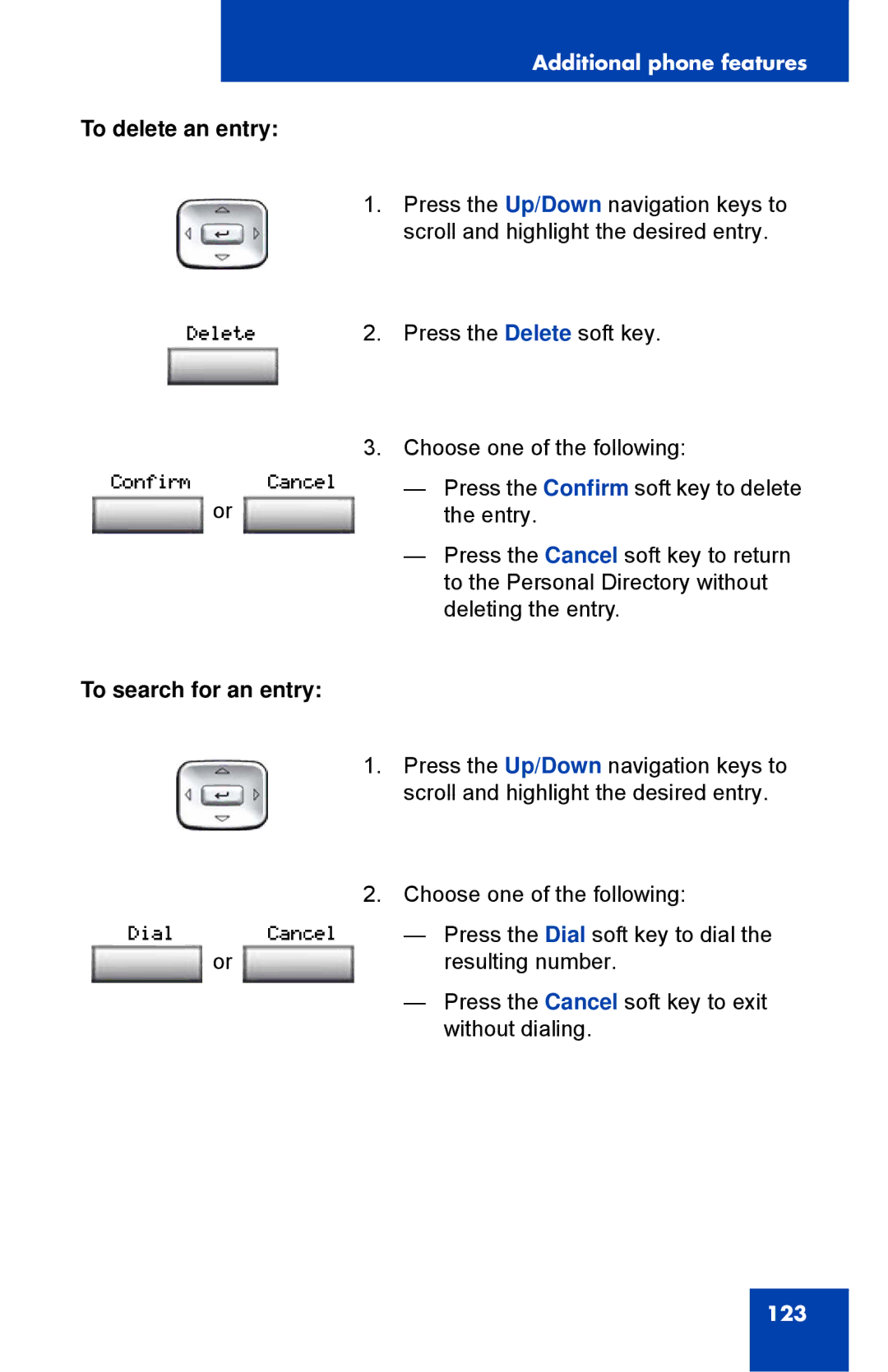 Nortel Networks 1150E manual To delete an entry, To search for an entry 