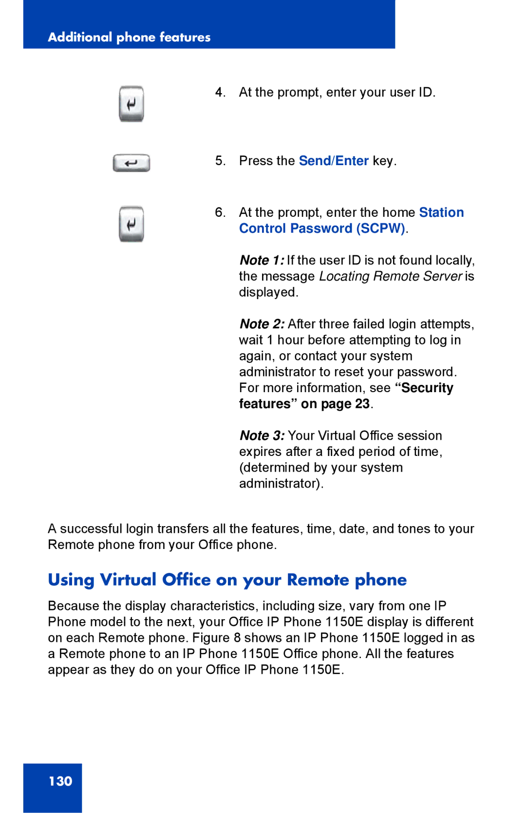 Nortel Networks 1150E manual Using Virtual Office on your Remote phone 