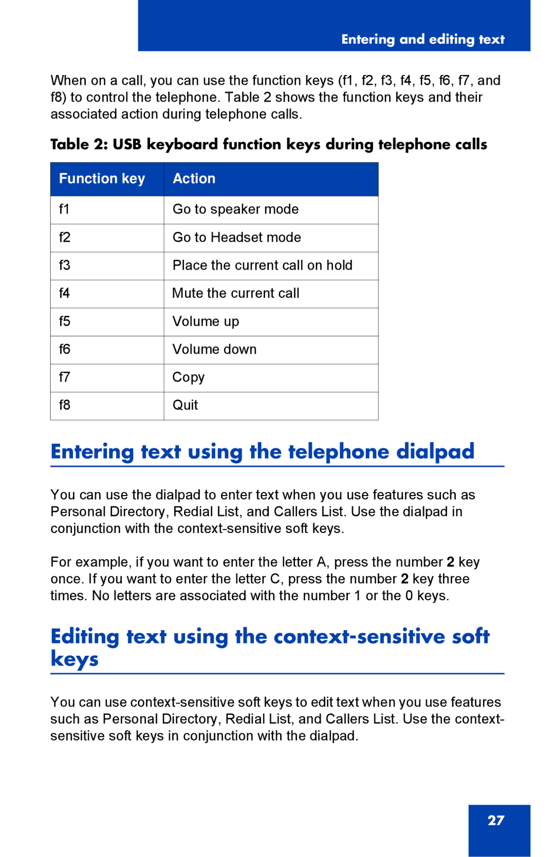 Nortel Networks 1150E manual Entering text using the telephone dialpad, Editing text using the context-sensitive soft keys 