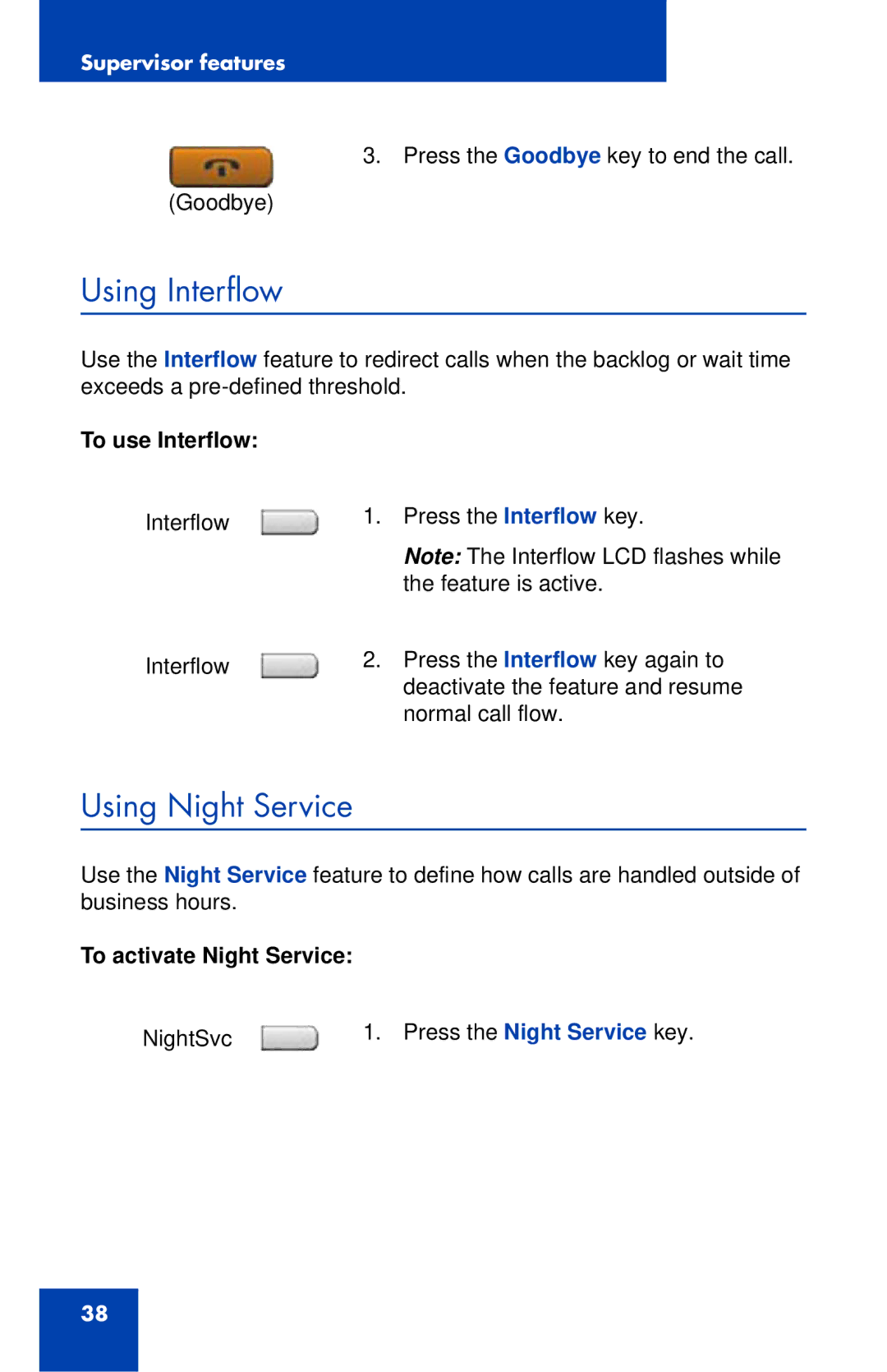 Nortel Networks 1165E manual Using Interflow, Using Night Service, To use Interflow, To activate Night Service 