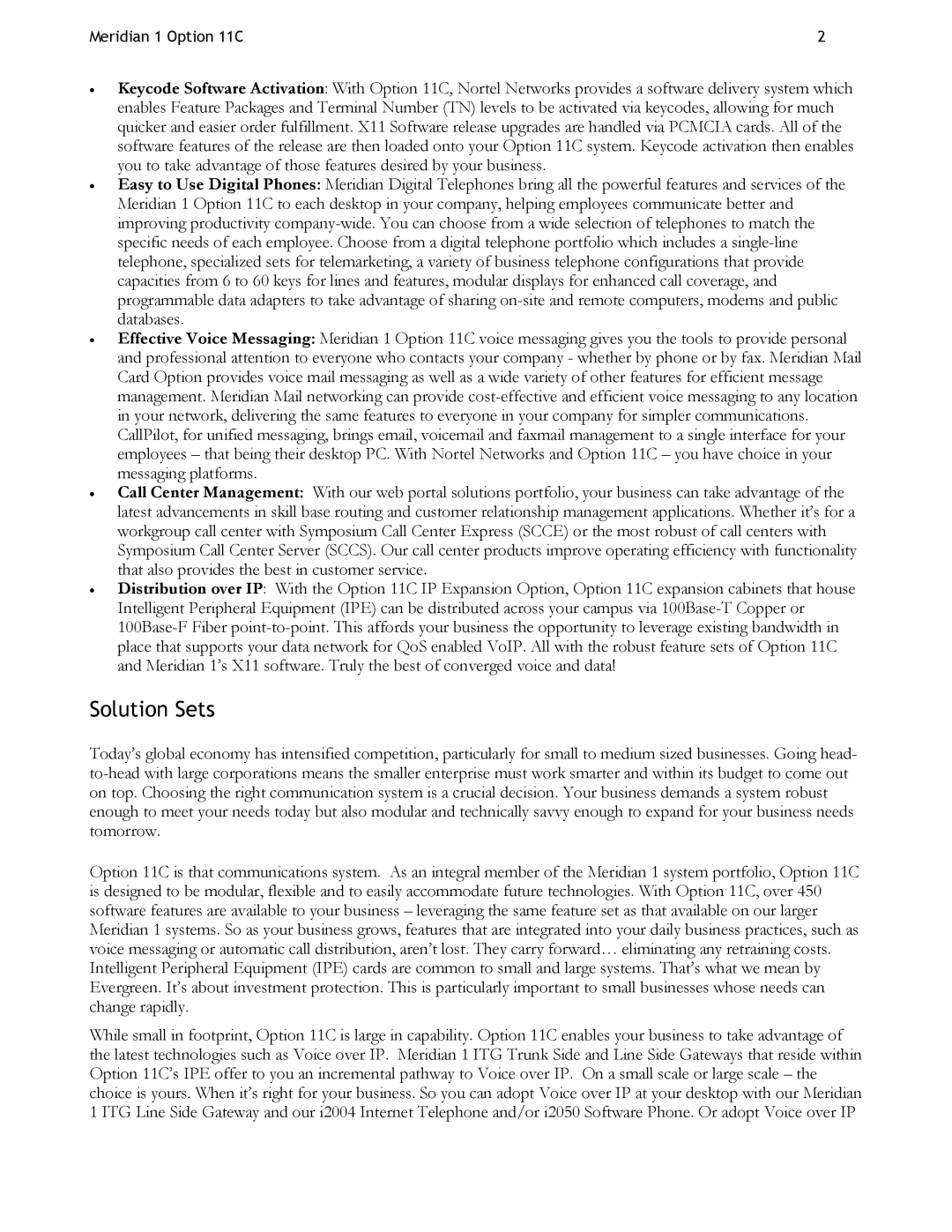 Nortel Networks 11CM manual Solution Sets 