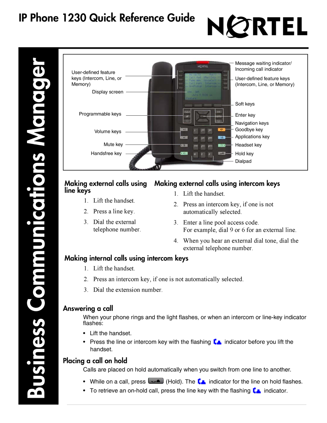 Nortel Networks 1230 manual Manager, Business 