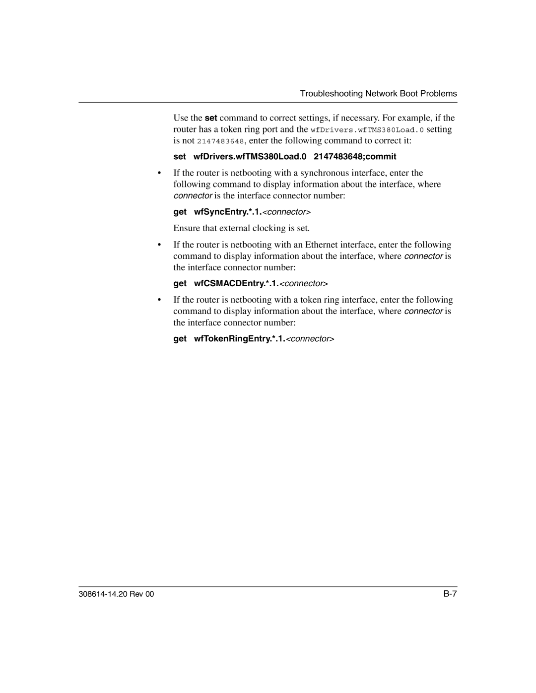 Nortel Networks 14.2 manual Set wfDrivers.wfTMS380Load.0 2147483648commit, Get wfSyncEntry.*.1.connector 