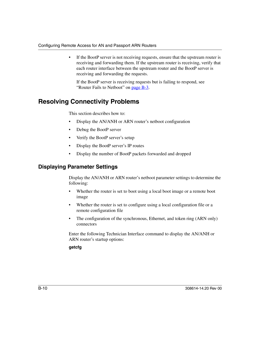 Nortel Networks 14.2 manual Resolving Connectivity Problems, Displaying Parameter Settings 