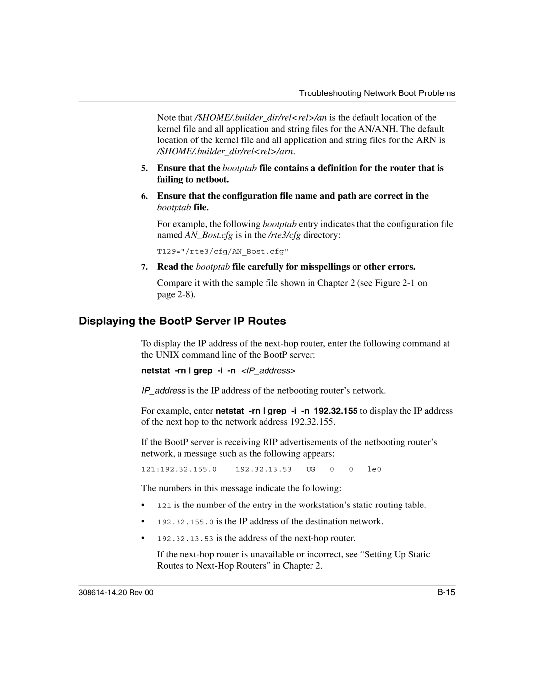 Nortel Networks 14.2 manual Displaying the BootP Server IP Routes, Netstat -rn grep -i -n IPaddress 