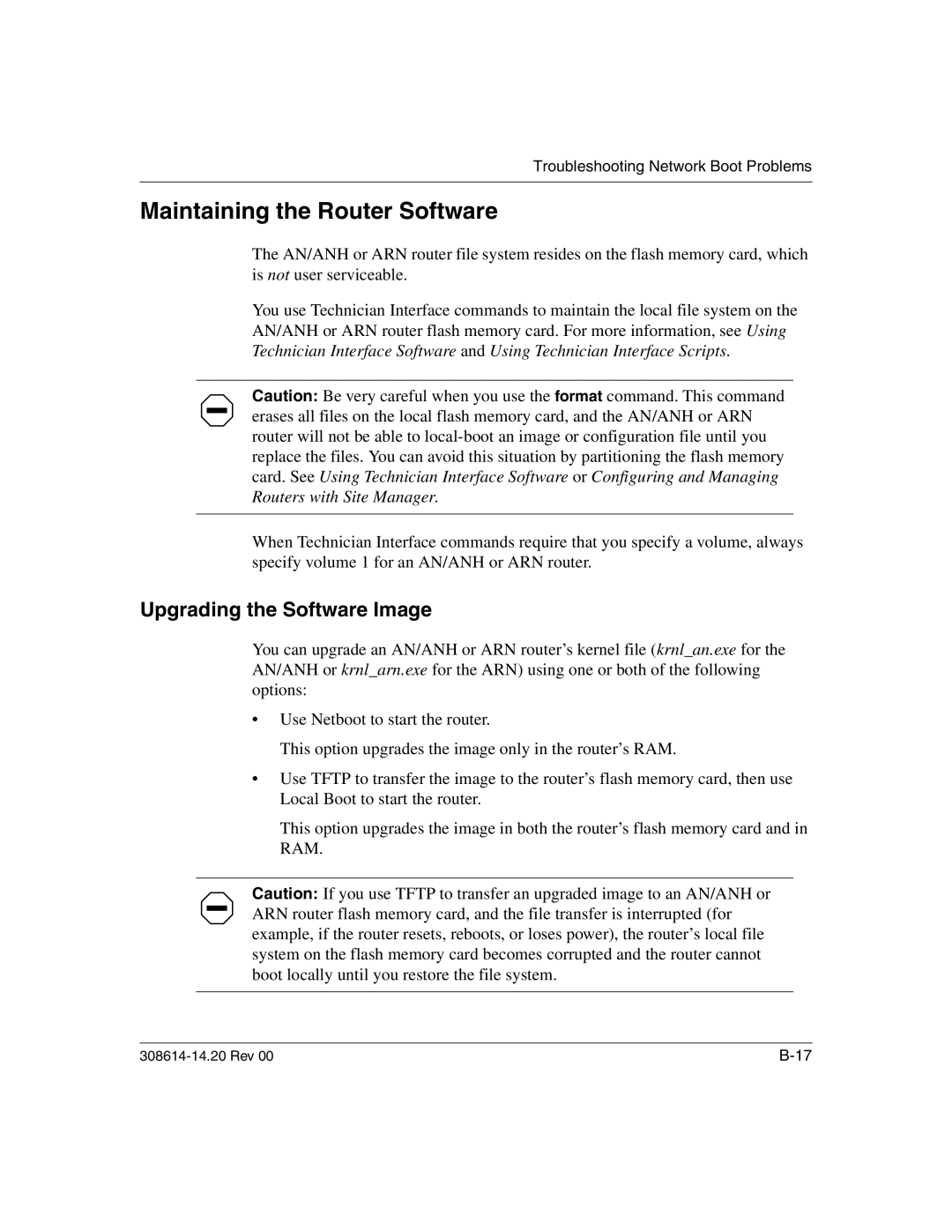 Nortel Networks 14.2 manual Maintaining the Router Software, Upgrading the Software Image 