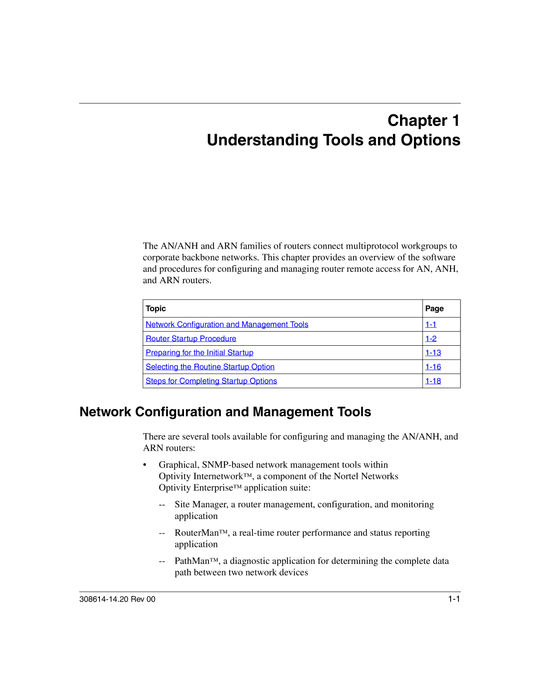 Nortel Networks 14.2 manual Chapter Understanding Tools and Options, Network Configuration and Management Tools 