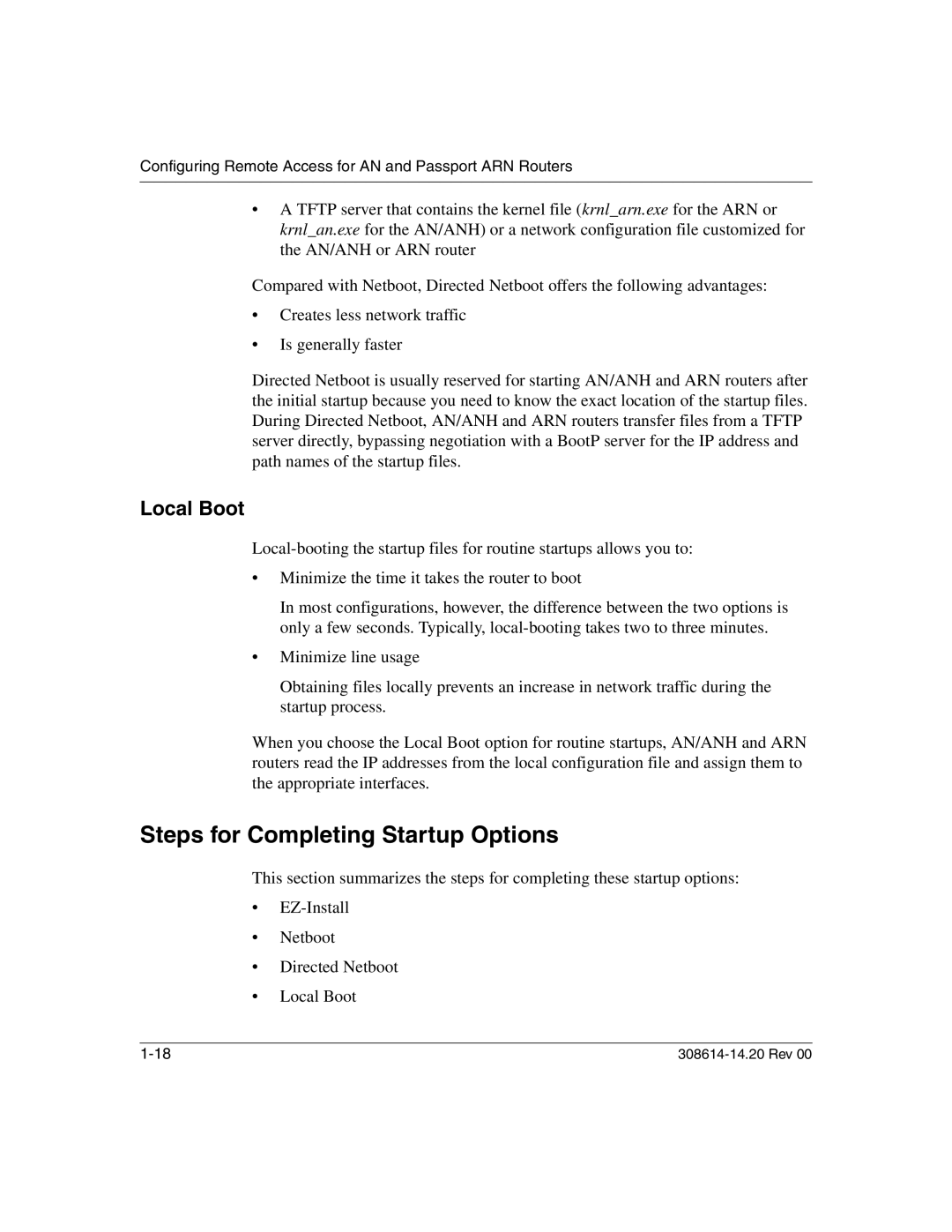 Nortel Networks 14.2 manual Steps for Completing Startup Options, Local Boot 