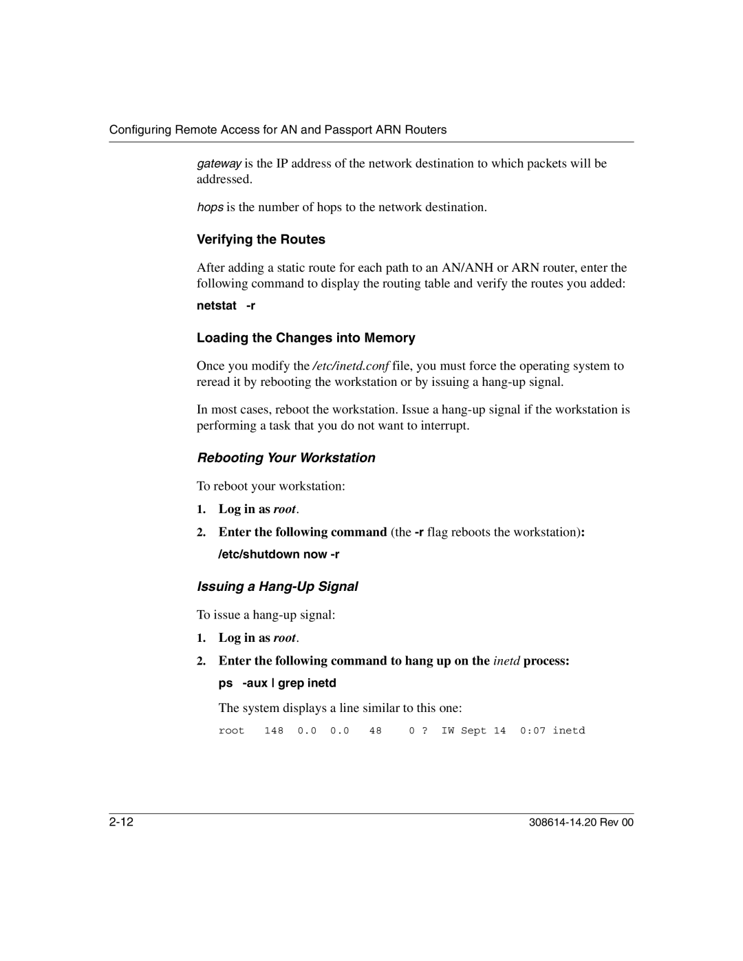 Nortel Networks 14.2 manual Verifying the Routes, Loading the Changes into Memory, Log in as root, Netstat -r 