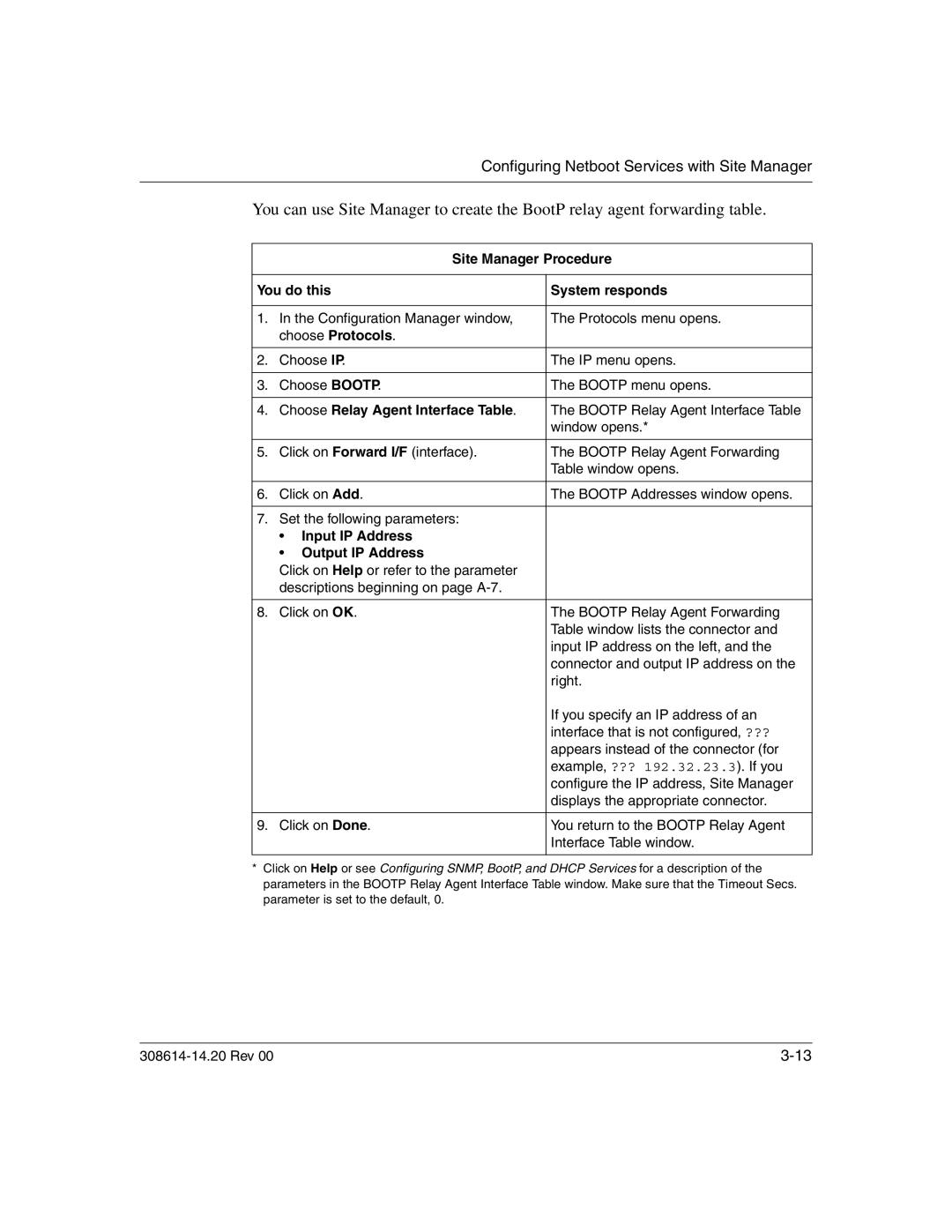 Nortel Networks 14.2 manual Choose Relay Agent Interface Table, Input IP Address Output IP Address 