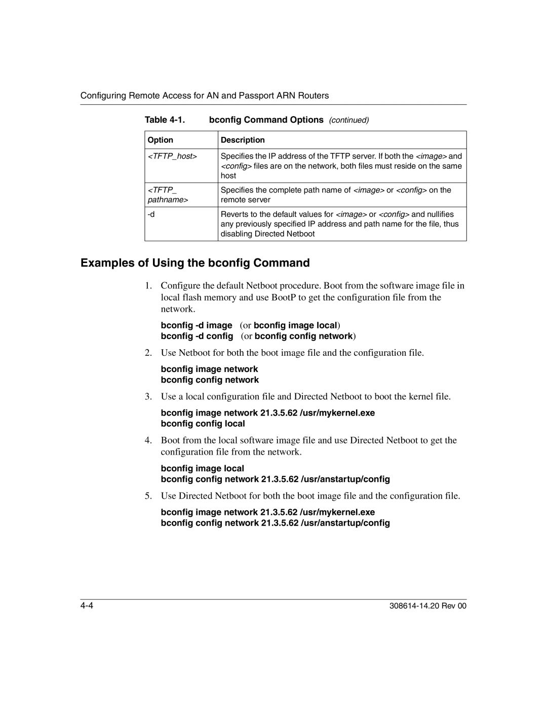 Nortel Networks 14.2 manual Examples of Using the bconfig Command, Bconfig image network bconfig config network 