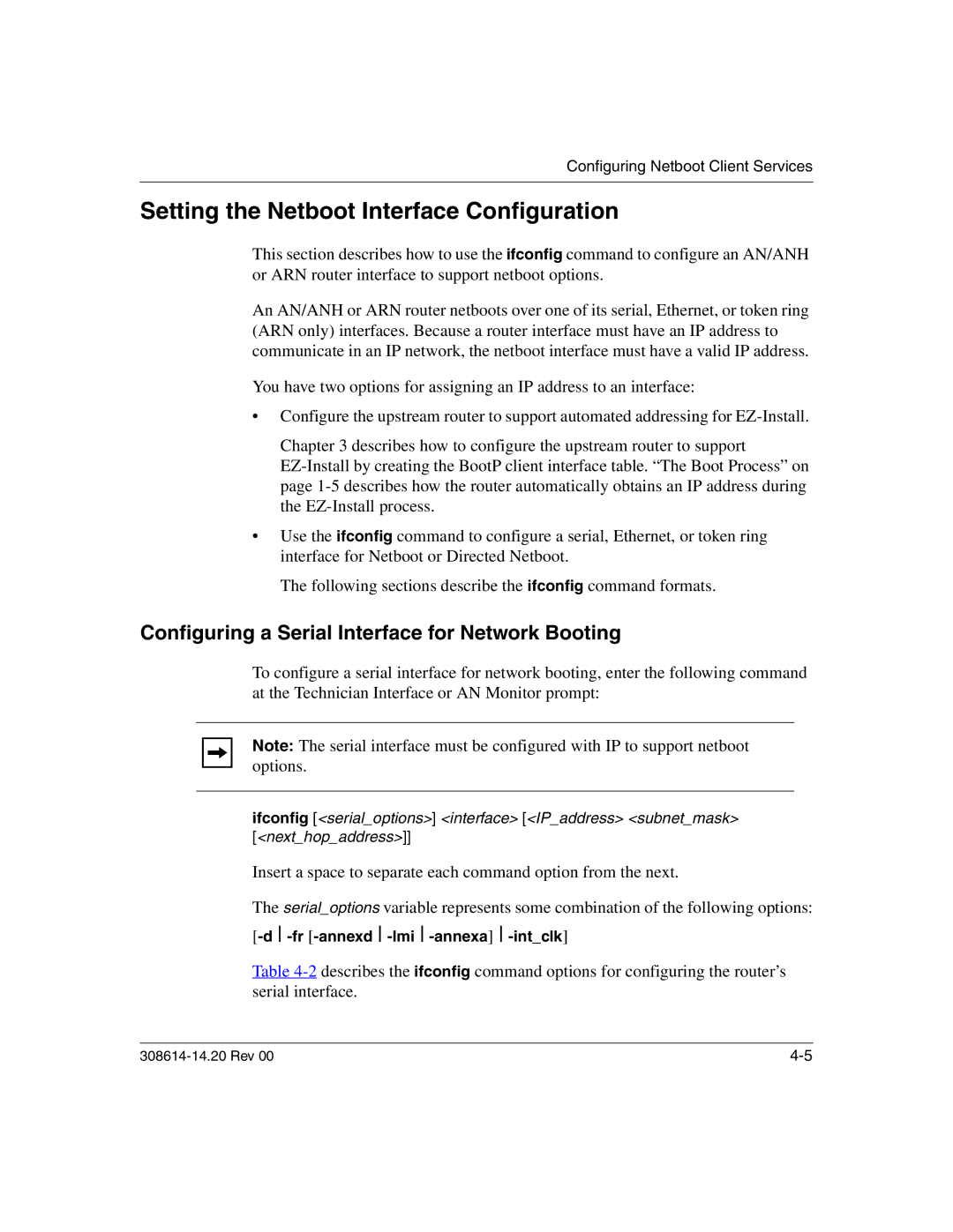 Nortel Networks 14.2 manual Setting the Netboot Interface Configuration, Configuring a Serial Interface for Network Booting 