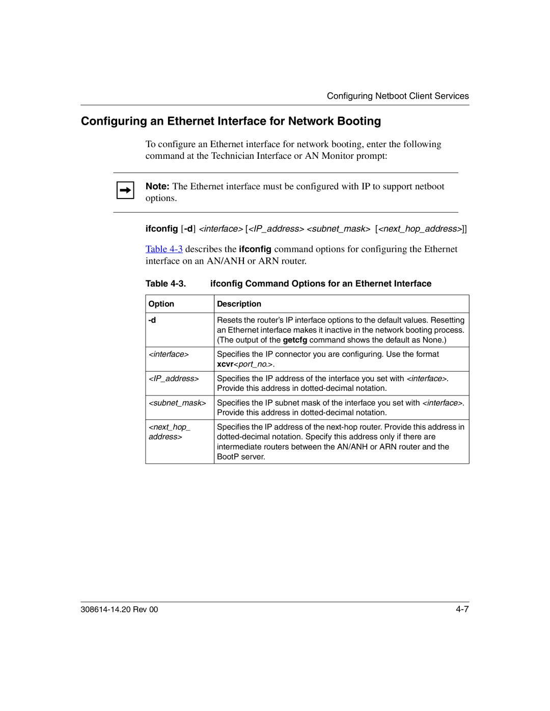 Nortel Networks 14.2 manual Configuring an Ethernet Interface for Network Booting 