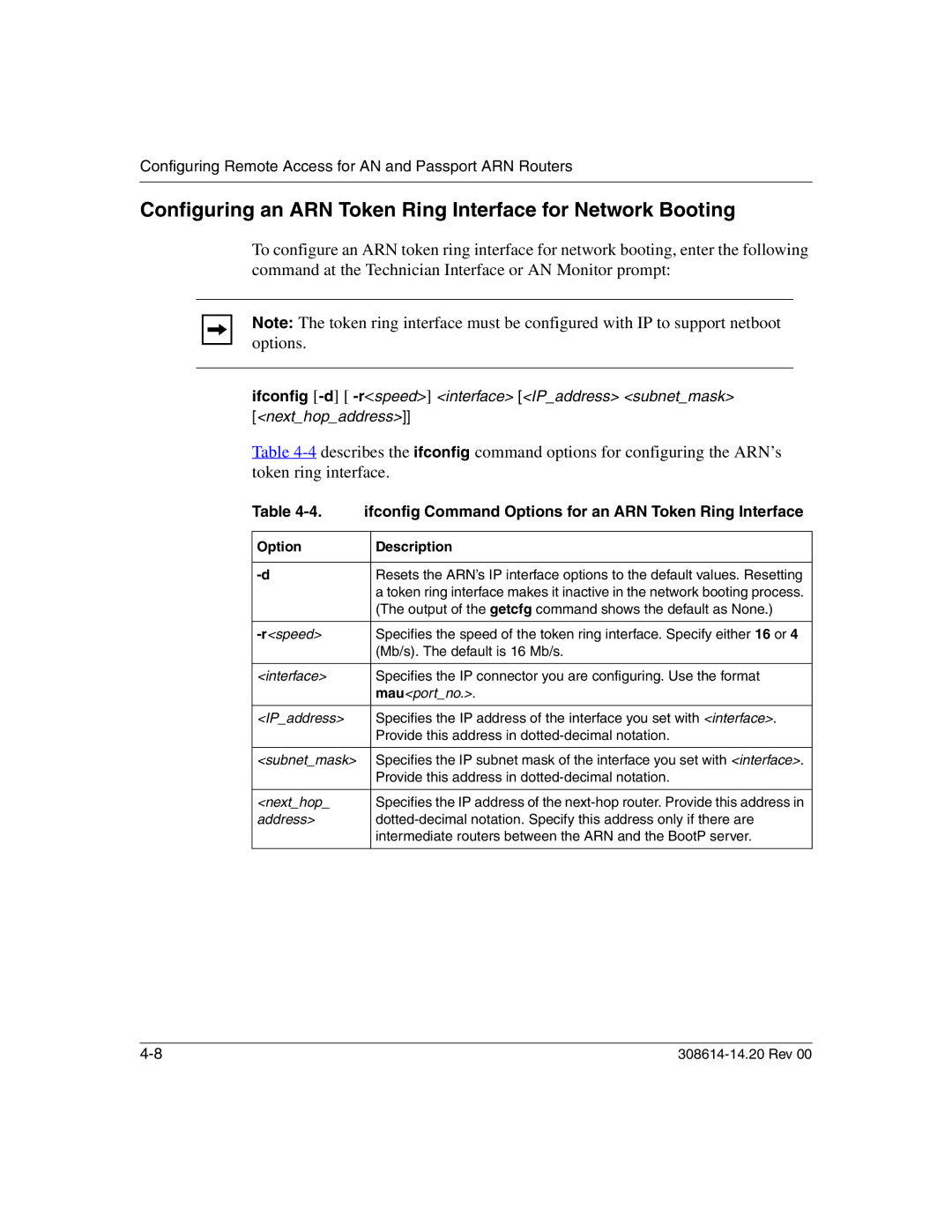 Nortel Networks 14.2 manual Configuring an ARN Token Ring Interface for Network Booting 