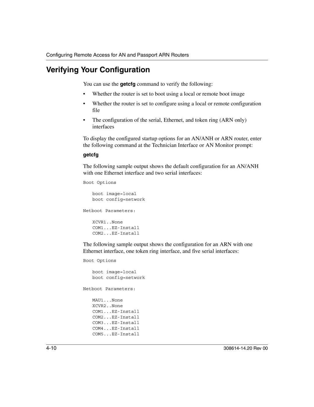 Nortel Networks 14.2 manual Verifying Your Configuration, Getcfg 