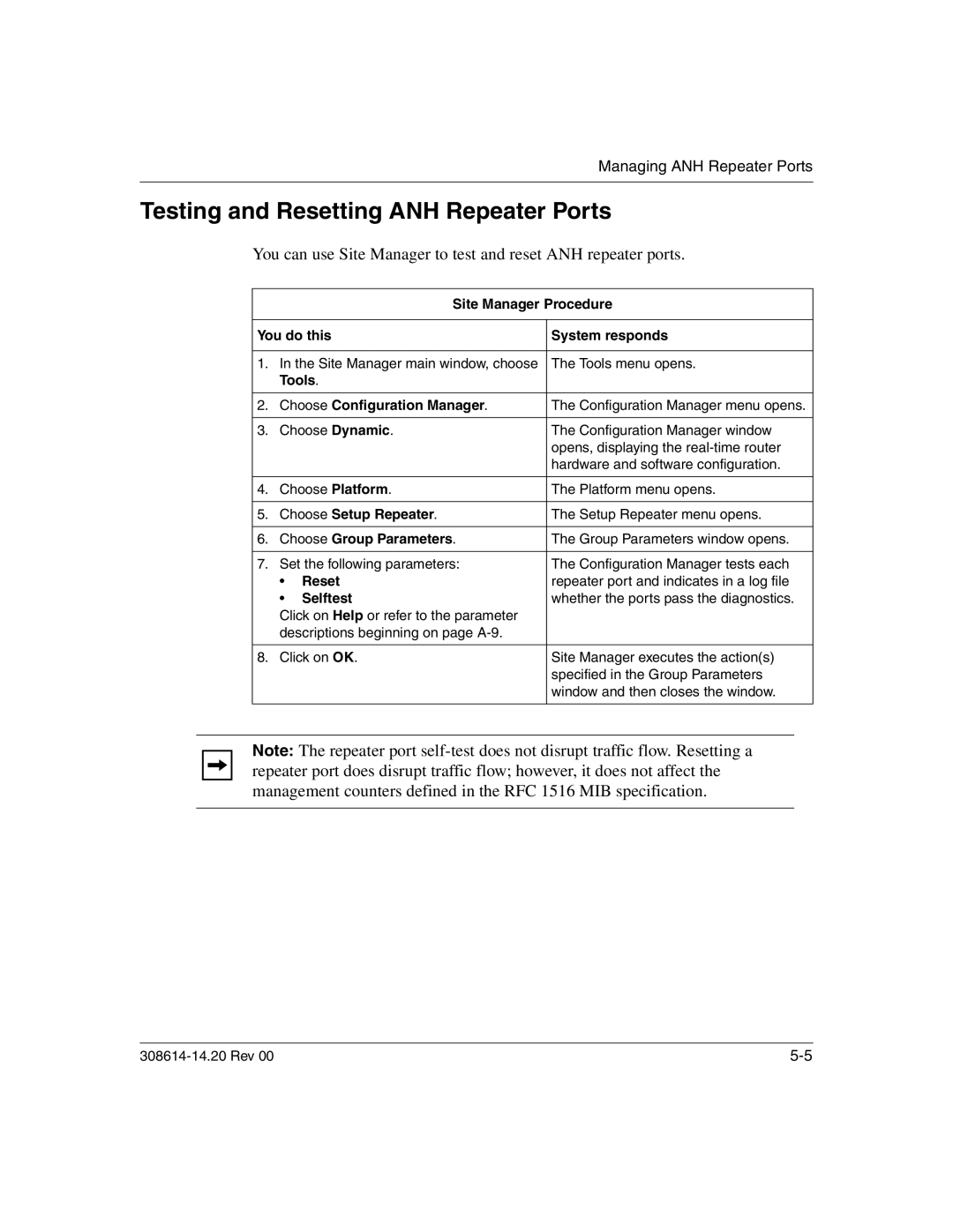 Nortel Networks 14.2 manual Testing and Resetting ANH Repeater Ports, Choose Group Parameters, Selftest 