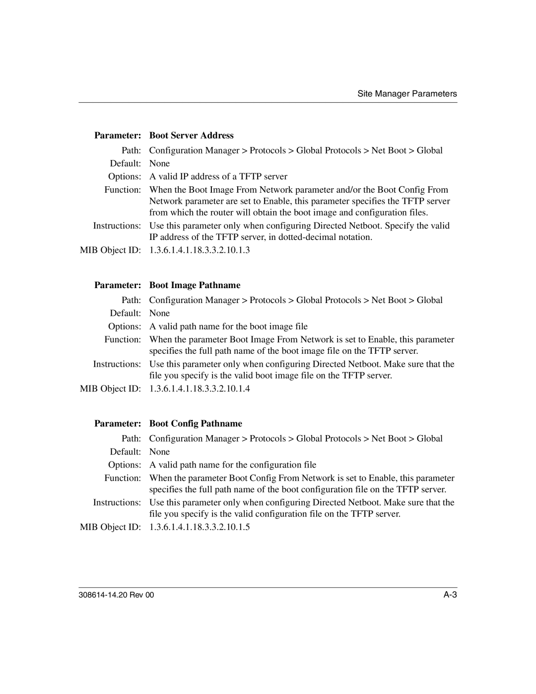 Nortel Networks 14.2 manual Parameter Boot Server Address, Parameter Boot Image Pathname, Parameter Boot Config Pathname 