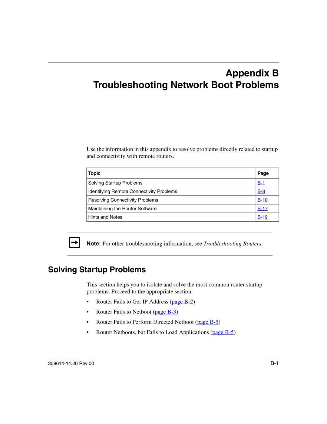 Nortel Networks 14.2 manual Appendix B Troubleshooting Network Boot Problems, Solving Startup Problems 