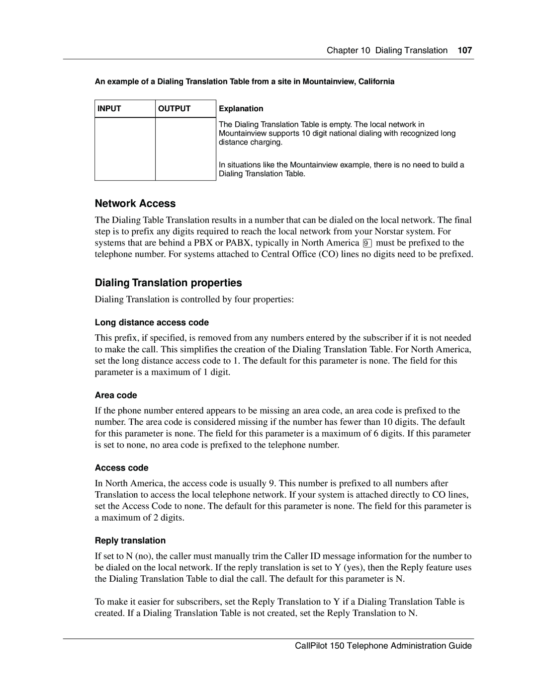 Nortel Networks CallPilot, 150 manual Network Access 