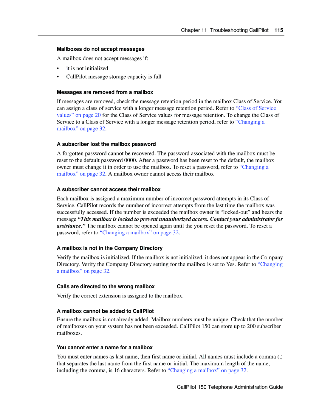 Nortel Networks CallPilot, 150 manual Verify the correct extension is assigned to the mailbox 