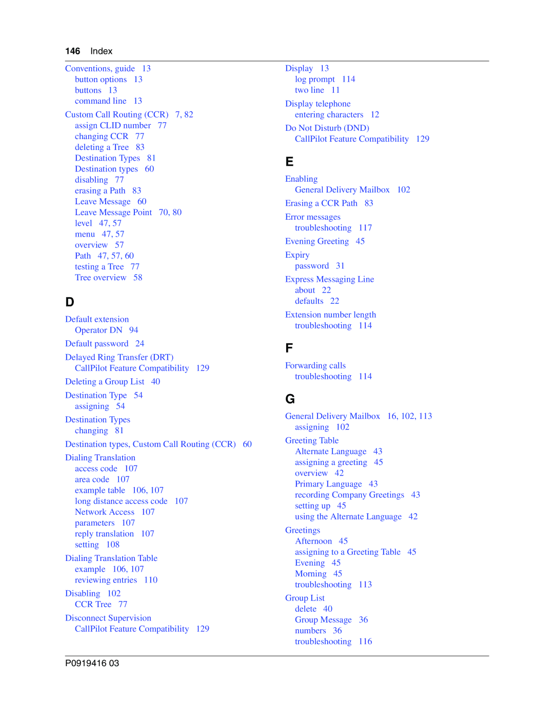 Nortel Networks 150, CallPilot manual Index 