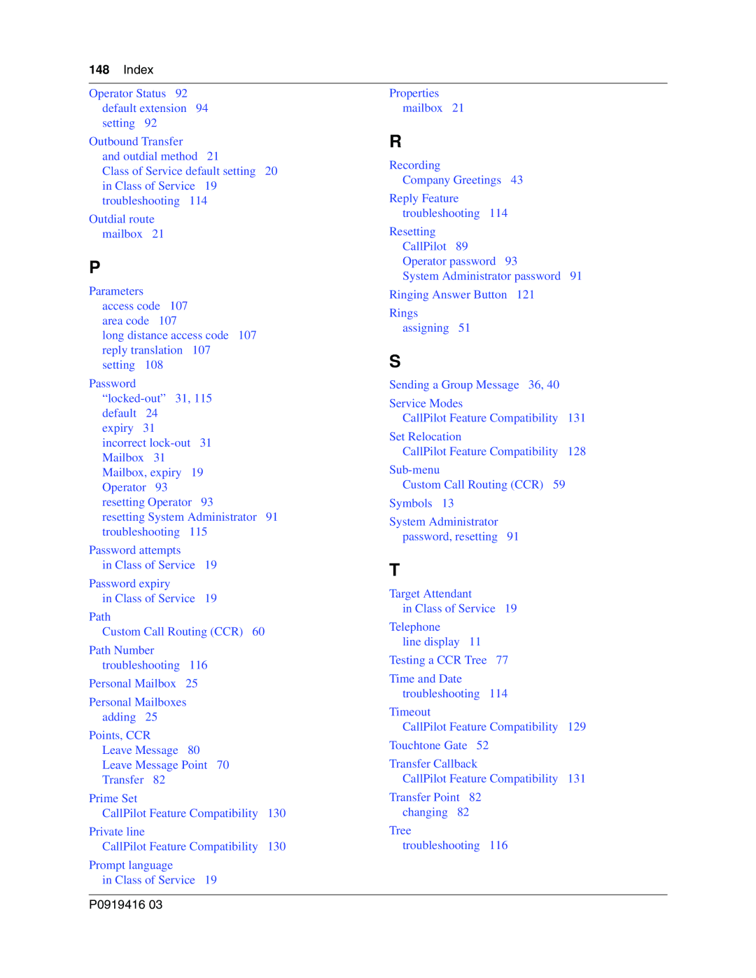 Nortel Networks 150, CallPilot manual P0919416 