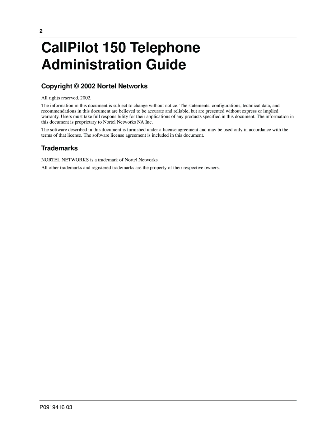 Nortel Networks manual CallPilot 150 Telephone Administration Guide 