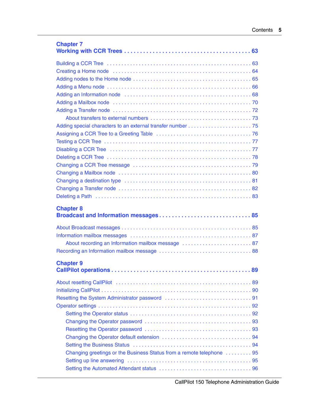 Nortel Networks CallPilot, 150 manual Chapter Working with CCR Trees 