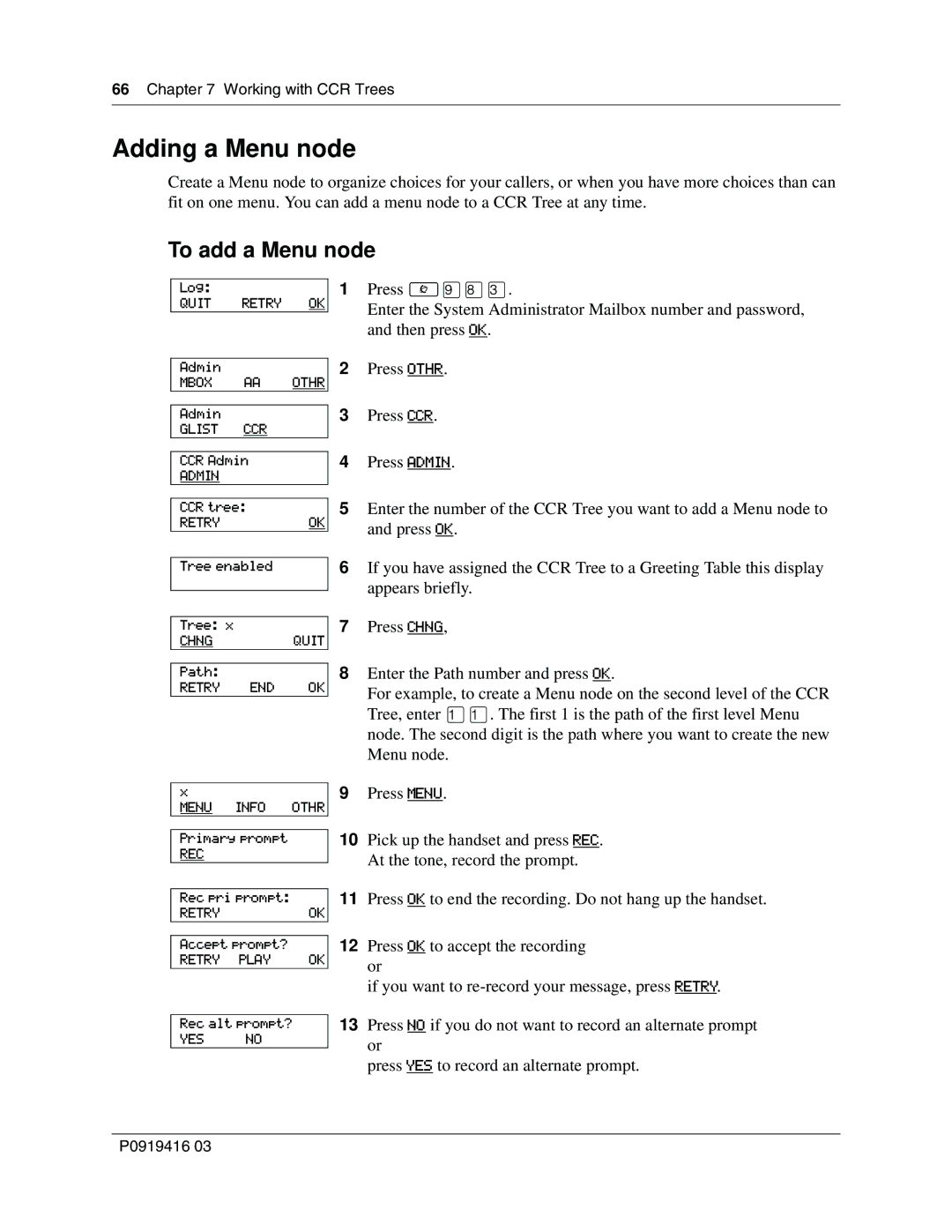 Nortel Networks 150, CallPilot manual Adding a Menu node, To add a Menu node 