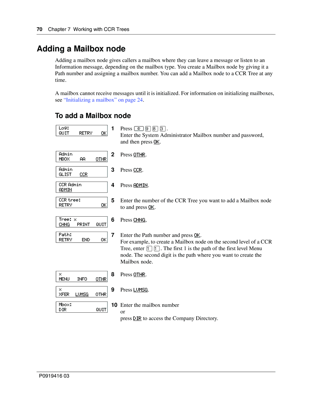 Nortel Networks 150, CallPilot manual Adding a Mailbox node, To add a Mailbox node 