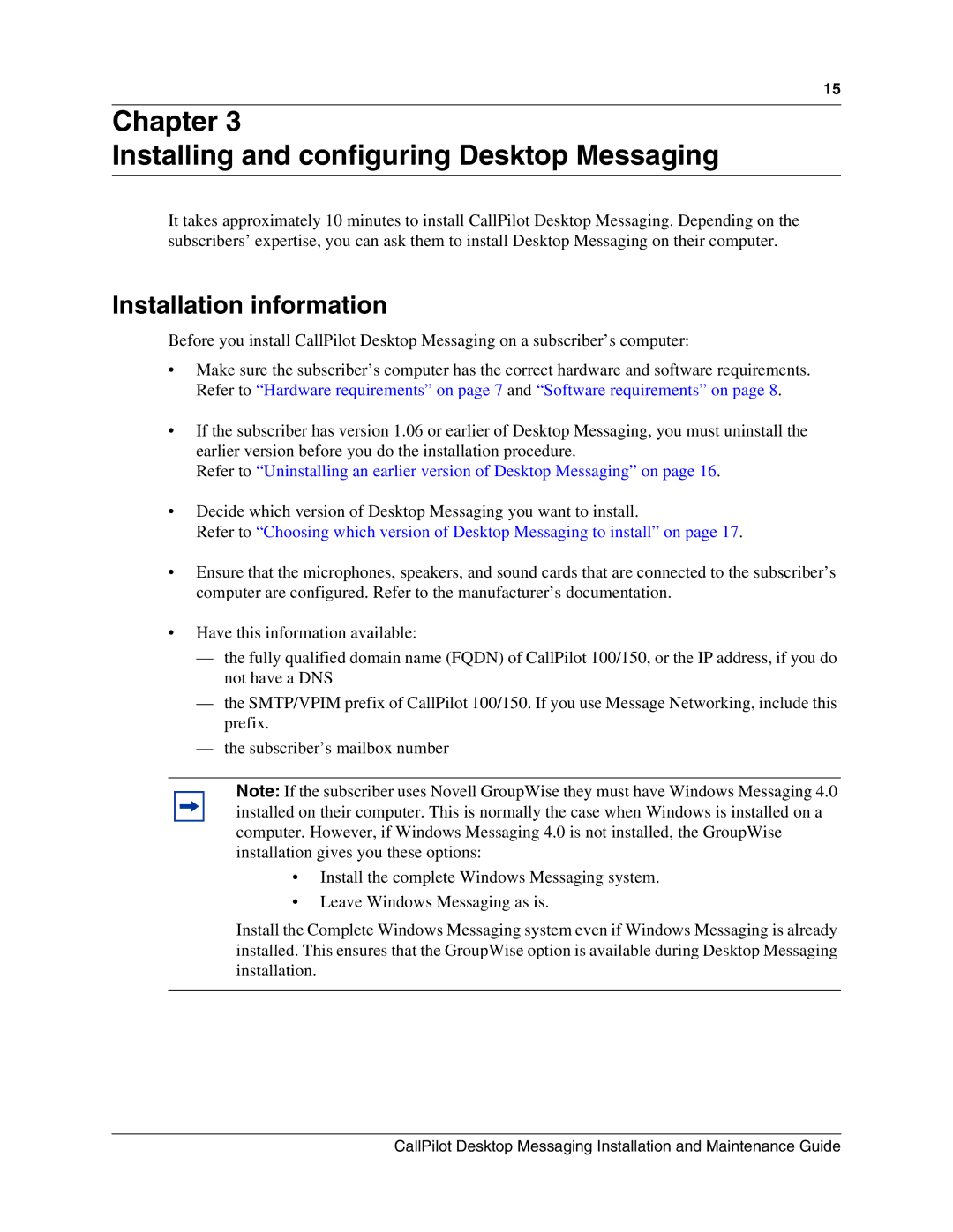 Nortel Networks 150 manual Chapter Installing and configuring Desktop Messaging, Installation information 