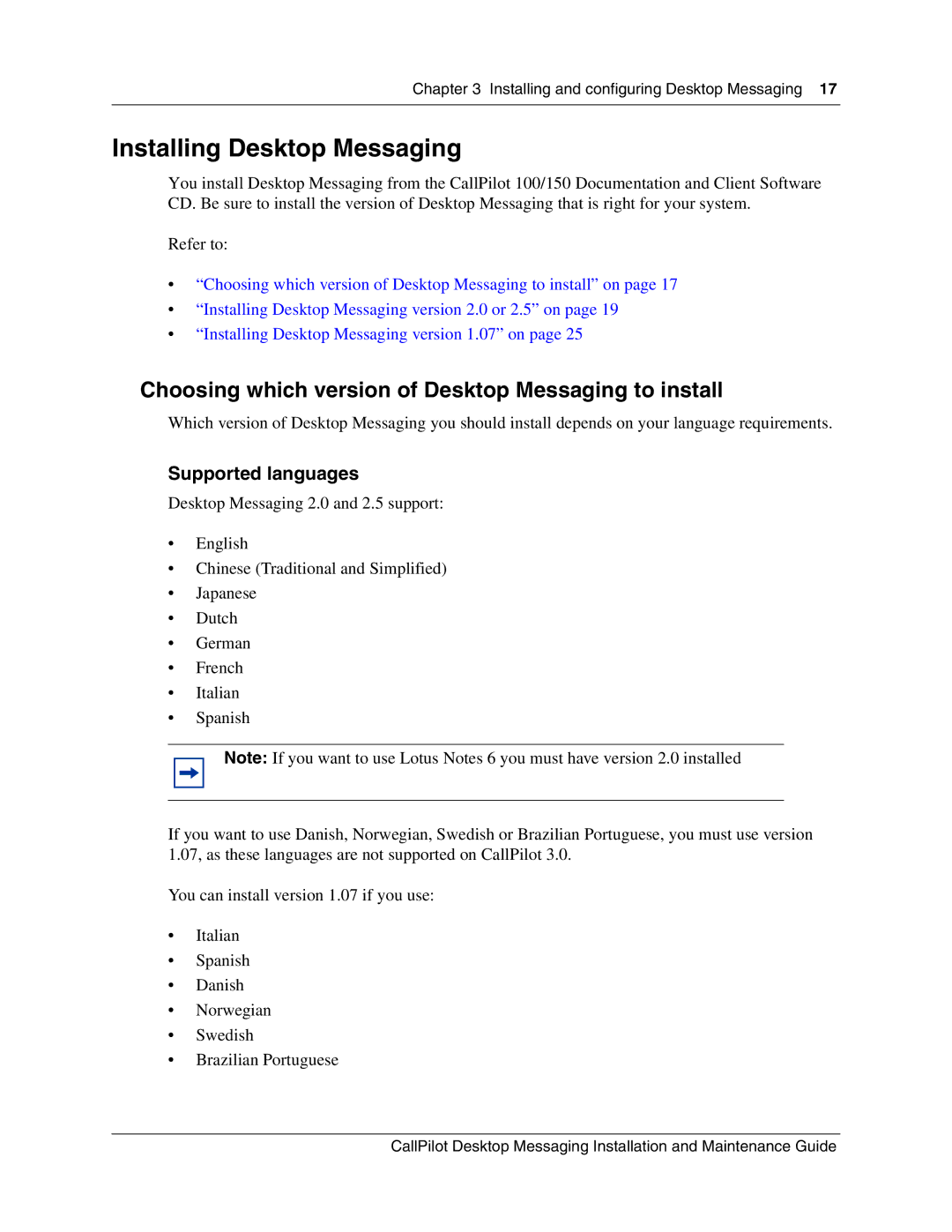 Nortel Networks 150 manual Installing Desktop Messaging, Choosing which version of Desktop Messaging to install 