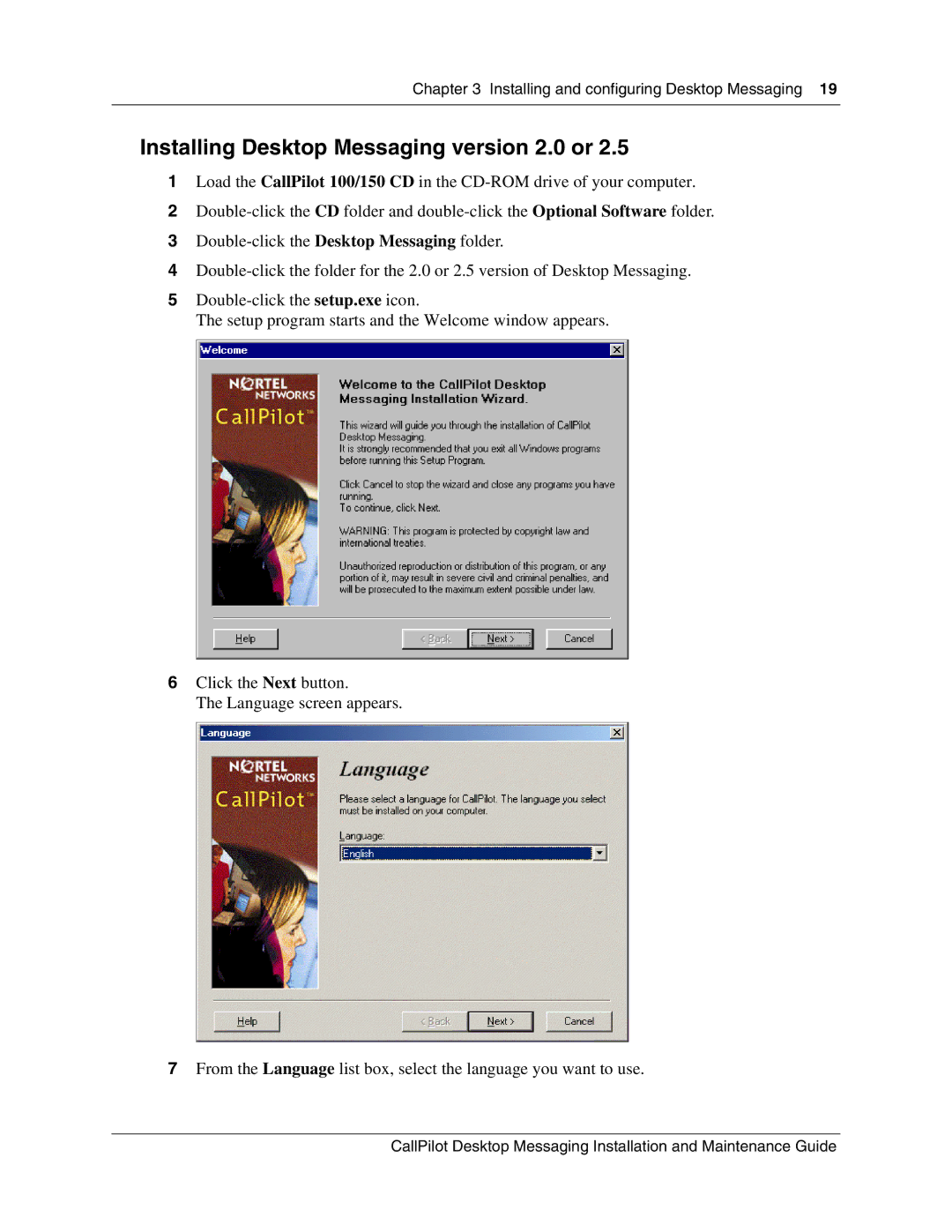 Nortel Networks 150 manual Installing Desktop Messaging version 2.0 or 