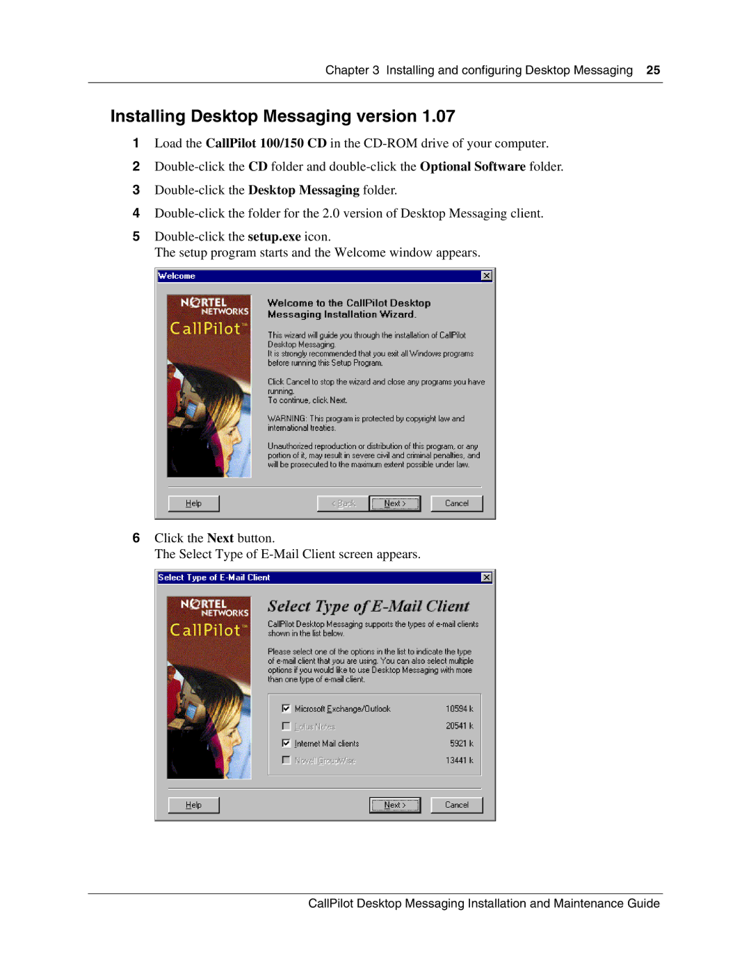 Nortel Networks 150 manual Installing Desktop Messaging version 