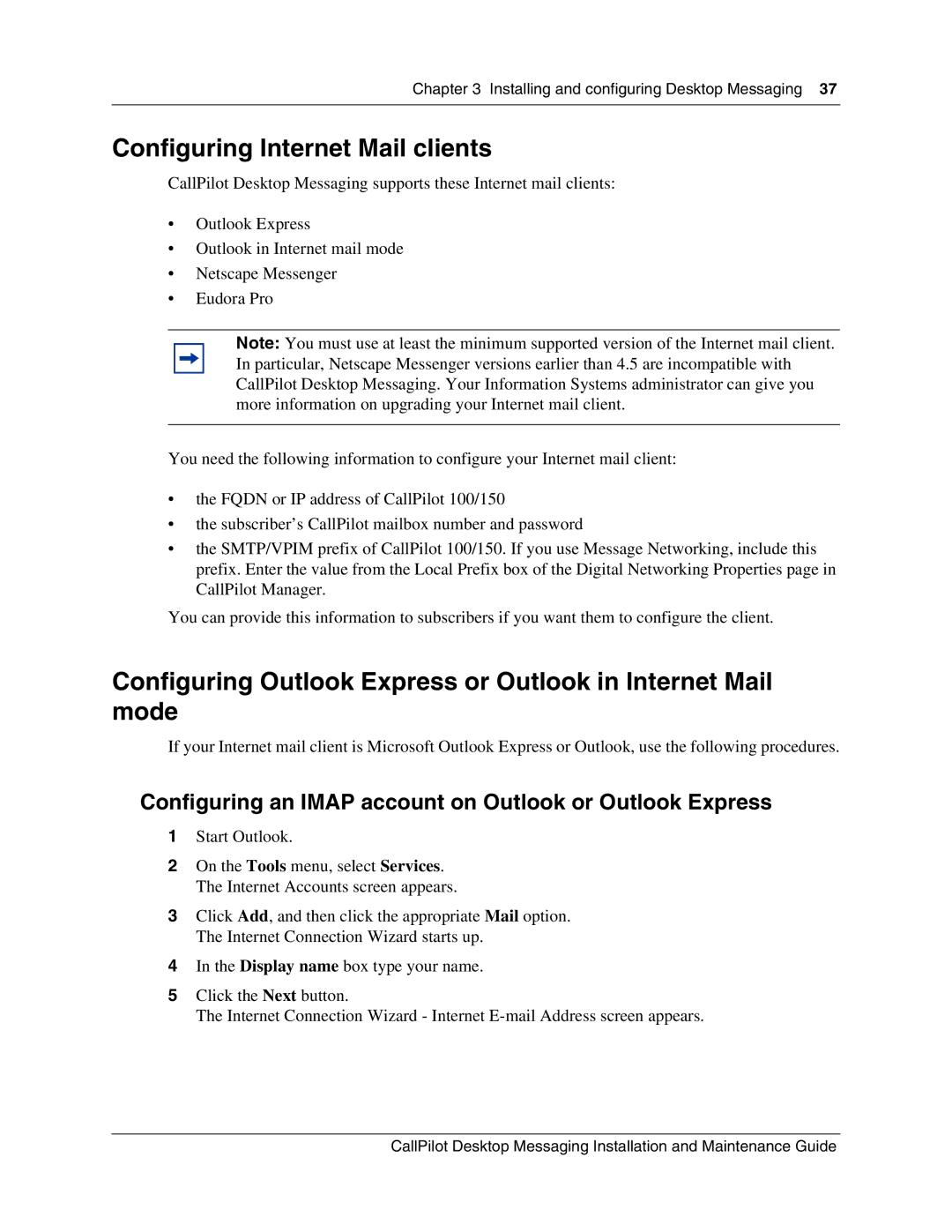 Nortel Networks 150 manual Configuring Internet Mail clients, Configuring an Imap account on Outlook or Outlook Express 