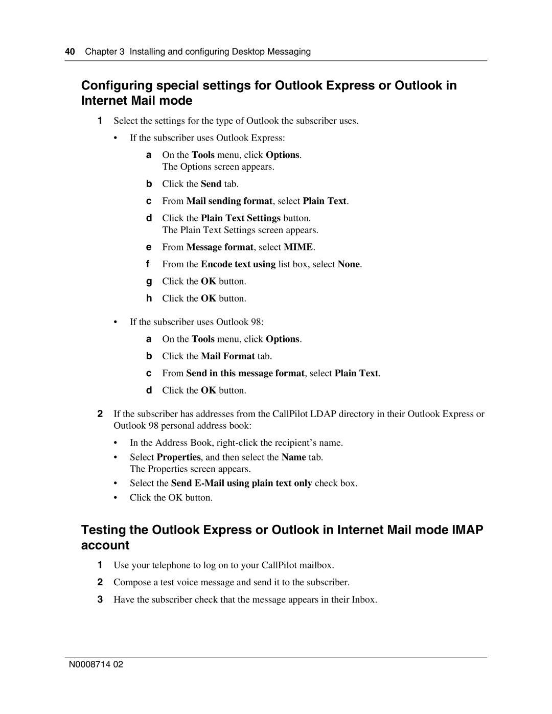 Nortel Networks 150 manual From Send in this message format, select Plain Text 