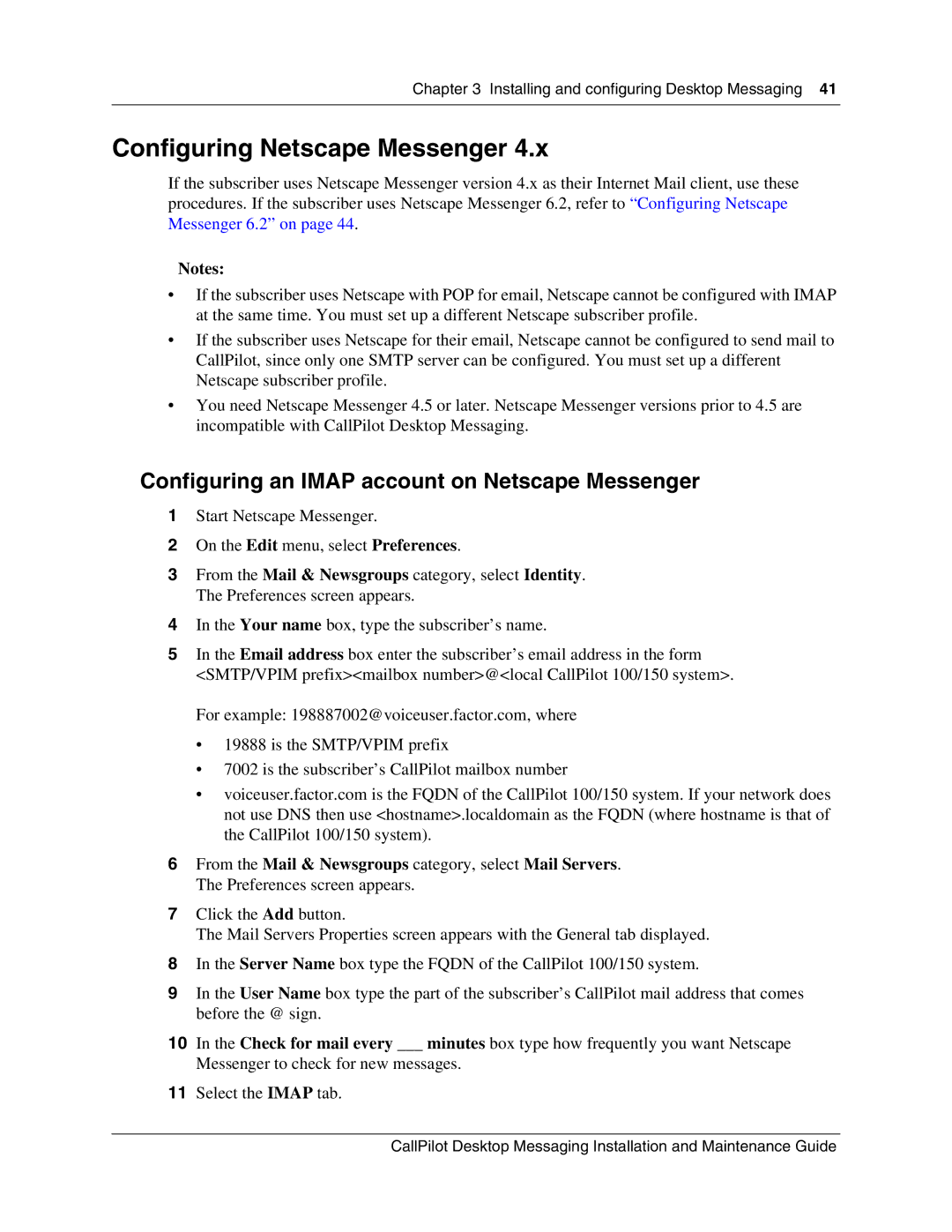 Nortel Networks 150 manual Configuring Netscape Messenger, Configuring an Imap account on Netscape Messenger 