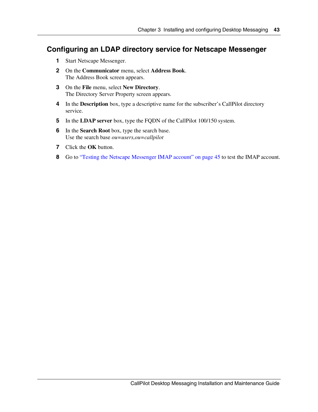 Nortel Networks 150 manual Configuring an Ldap directory service for Netscape Messenger 