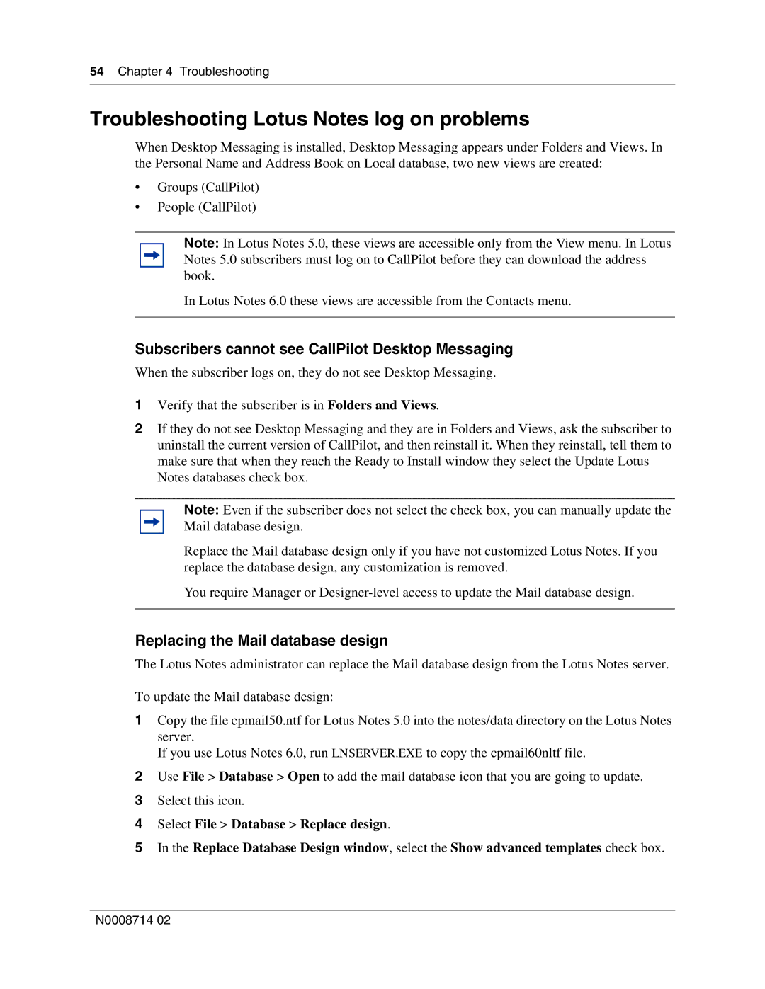 Nortel Networks 150 manual Troubleshooting Lotus Notes log on problems, Subscribers cannot see CallPilot Desktop Messaging 