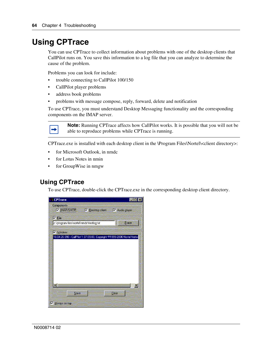 Nortel Networks 150 manual Using CPTrace 